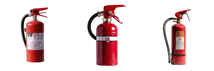 A Set of Bold Red Fire Extinguisher with Hose Isolated on transparent Background
