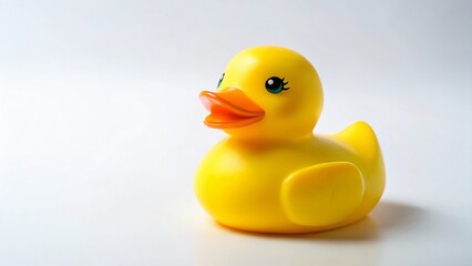 Cute Yellow Rubber Duckling Toy on White Background - Perfect for Kids' Products