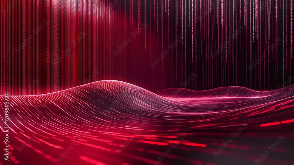 Fototapete binary code background, black and red color matrix, with lines creating a technological atmosphere