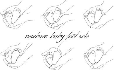 Fototapeta premium Newborn Baby's Foot Sole Holding By Mom Continuous One Line Drawing Illustration In Editable Stroke