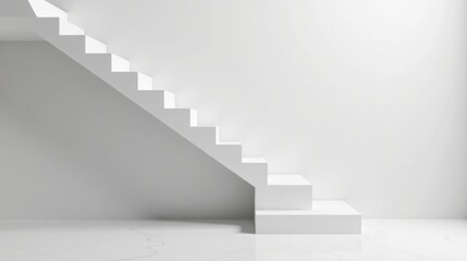 Obraz premium Ascending White Staircase Against a Pristine Wall in a Minimalist Interior Setting