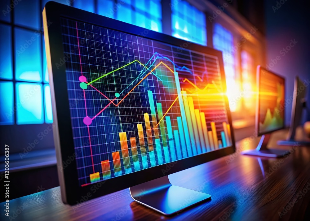 Poster data analysis: chart displayed on computer monitor screen