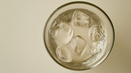 A refreshing iced coconut water in a sleek glass tumbler with ice cubes.