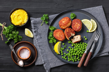 Danish atlantic cod fish cakes with green peas