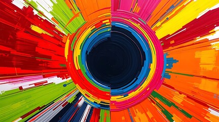 Abstract colorful radial burst circle design.