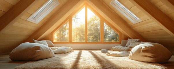 Cozy attic retreat with natural light modern aesthetic serene setting
