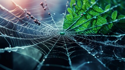 Spider Web Covered in Dew: A Delicate Display of Nature's Beauty