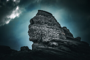 Famous rock carving in the Carpathian Mountains