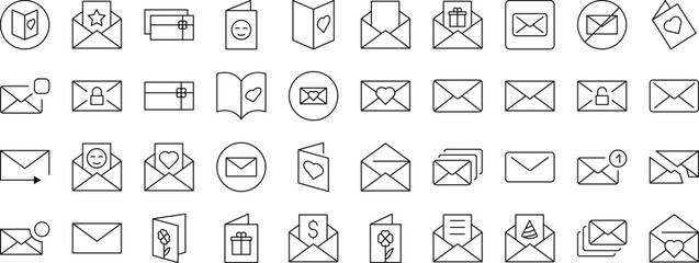 Envelope, Mail, Post Line Icon Set. Outline Signs for Graphic and Web Design, Apps, Adverts, Various Cards