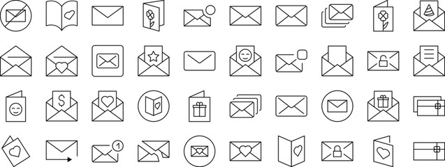 Envelope, Mail, Post Line Icon Collection. Outline Signs for Graphic and Web Design, Apps, Adverts, Various Cards