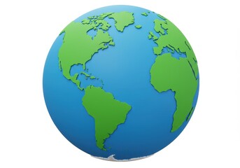 Naklejka premium A 3D illustration of a globe with bright blue oceans and vibrant green continents isolated on a white background