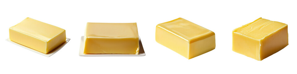 Sustainable. Various blocks of butter arranged on a transparent background.