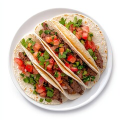 White plate with three tacos arranged neatly for a delicious meal presentation