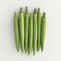 Fresh Green Okra Pods Arranged on a Light Background for Cooking
