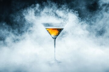 Cocktail in smoky atmosphere: elegant drink presentation