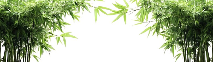 Lush bamboo plants frame a blank space, creating a serene and natural backdrop.
