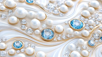 Luxurious Pearls  Diamonds   Topaz on Silk