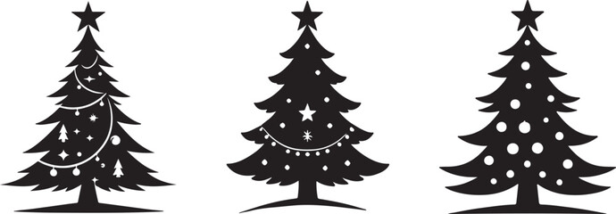 Fototapeta premium Christmas tree silhouette vector art illustration. Black and white Christmas tree vector illustration.