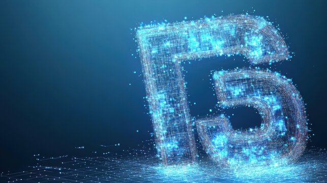 Abstract digital representation of a glowing number five against a blue background