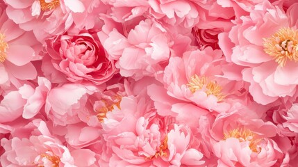 Mini pink peonies seamless pattern, vibrant floral design, intricate details, elegant backdrop, perfect for textiles and decor