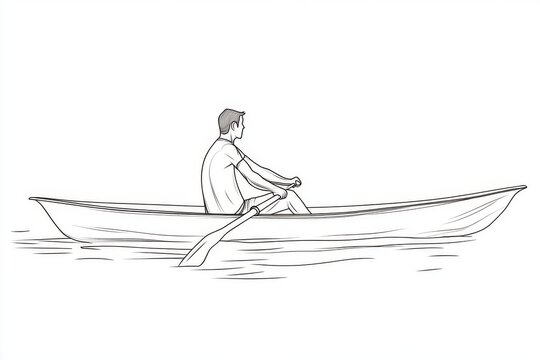 man rowing boat on water, line art clip art preview
