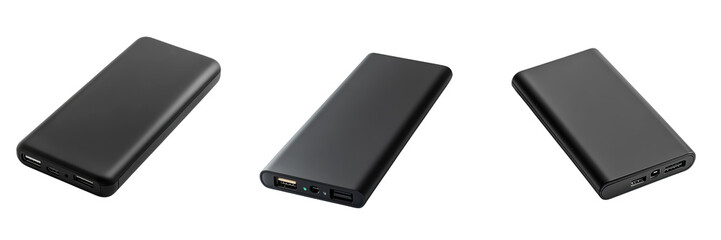 A Set of Portable Power Bank with Fast Charging Feature Isolated for Quick Charge Isolated on transparent Background
