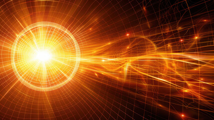 Obraz premium Bright glowing orb with radiant light beams and abstract patterns