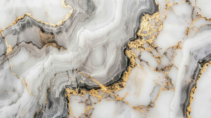 Obraz premium Elegant marble texture featuring gray and white swirls with gold veins, perfect for backgrounds or design elements. This luxurious pattern adds sophistication to any project