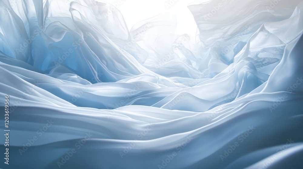 Poster a white and blue image of a sheet of fabric with a wave pattern