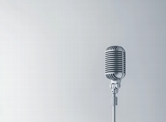 Fototapeta premium Vintage microphone isolated on white background, old retro silver chrome mic. world radio day