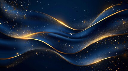 Fototapeta premium Abstract Blue and Gold Wave Background with Bokeh Effect