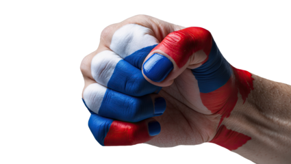 Fist Painted in Russian Flag Colors on a Transparent Background
