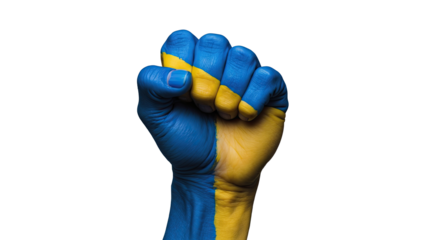  Fist Painted in Ukrainian Flag Colors on a Transparent Background