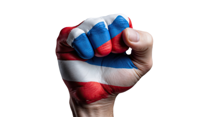 Fist Painted in Russian Flag Colors on a Transparent Background