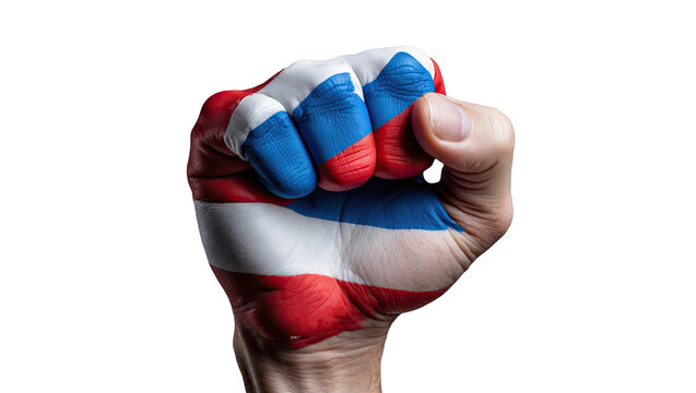 Fist Painted in Russian Flag Colors on a Transparent Background