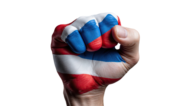 Fist Painted in Russian Flag Colors on a Transparent Background