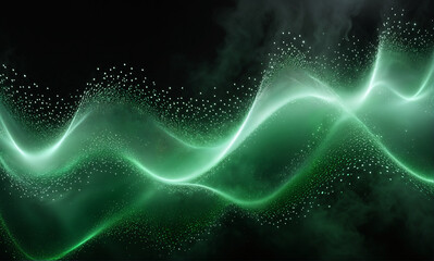   Intertwined silver and green mist against a dark background with intricate metallic fog details.