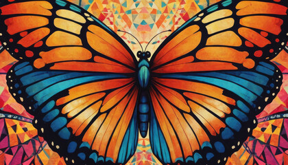 Artistic butterfly illustrations with vibrant colors and geometric patterns