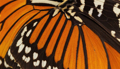 Close-up of butterfly wings with orange and black patterns