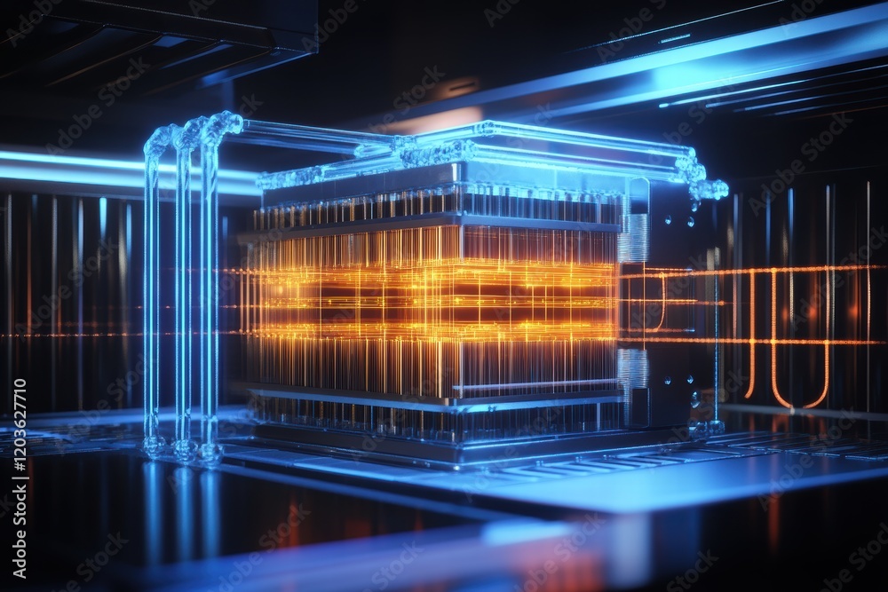 Poster visual representation of a quantum computer showcasing its advanced architecture and design