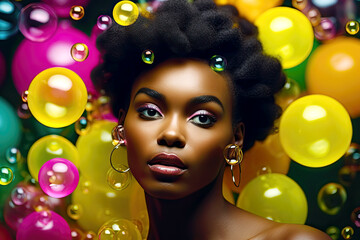 Model with Bubblesaround Her Haead. Generative AI, non-existent person.	