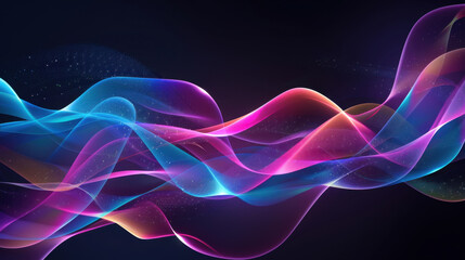 Naklejka premium Colorful abstract waves in blue, pink, and purple create dynamic visual effect, evoking sense of movement and energy in dark background