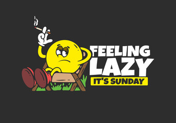 Feeling lazy. Ball head character relax on the chair illustration