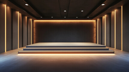 Fototapeta premium empty room with a realistic, well-lit rectangular podium, designed as a modern stage for product showcases and promotional displays .