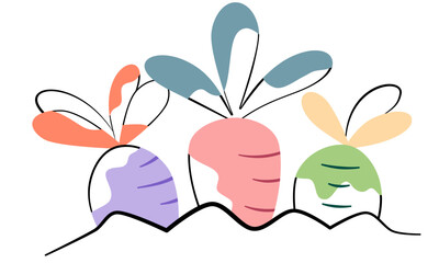 Illustration of three carrot brushes in bright pastel colors. Designed in a cartoon style with some transparent background images. Suitable for decorating graphic and logo works.