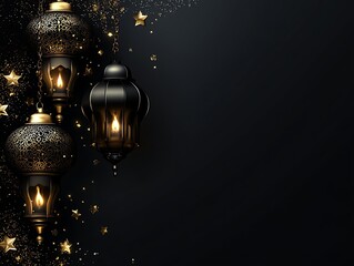 Elegant Black And Gold Ramadan Lanterns With Stars
