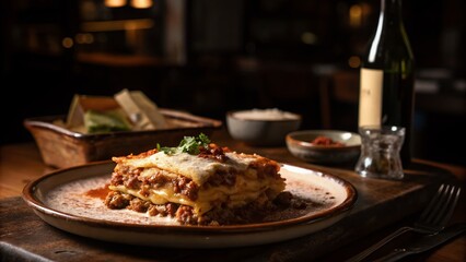 Delicious Homemade Lasagna Single Serving - Low Light Photography