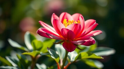 Fototapeta premium Vibrant pink flower blooming in a sunny garden background