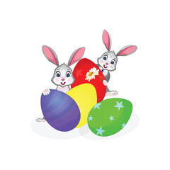 Easter bunnies and eggs.