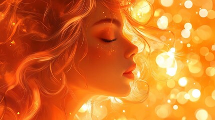 Abstract Portrait of Woman in Warm Light with Bokeh Background